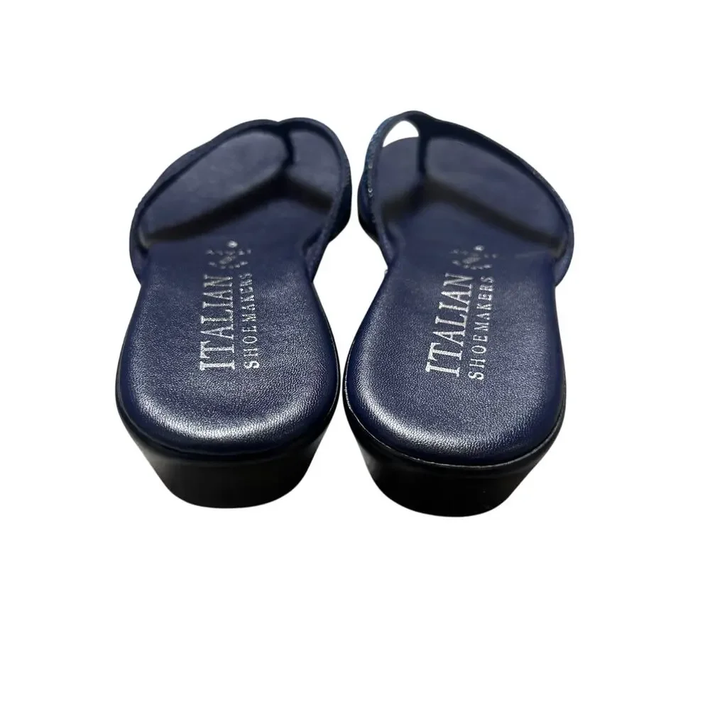 Italian Shoemakers Blue Leather and Rhinestone Wedge Sandals - Picture 4 of 6